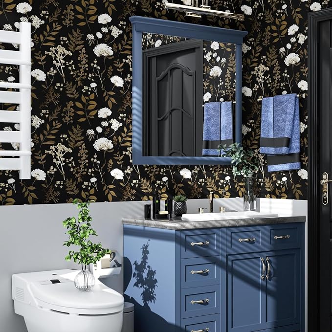 Vintage Dark Floral Leaf Peel and Stick Wallpaper 17.5"x197" | Self Adhesive/Removable/Waterproof/Thick Vinyl Contact Paper for Bathroom Bedroom Shelf Cabinet Drawer,Prepasted,Easy Peel