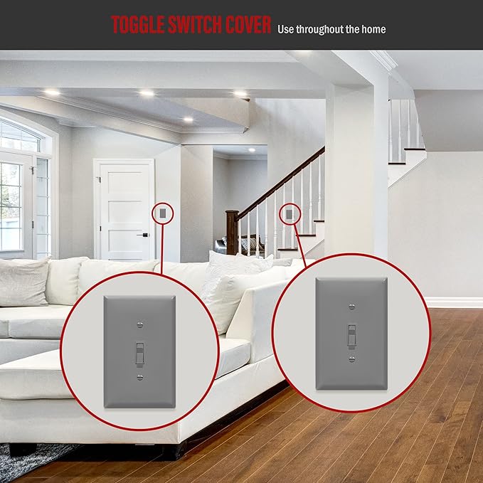 ENERLITES Toggle Light Switch Wall Plate, Gloss Finish, Mid-Size Single Gang 4.88" x 3.11", Unbreakable Polycarbonate Thermoplastic, UL Listed, 8811M-GY, Gray