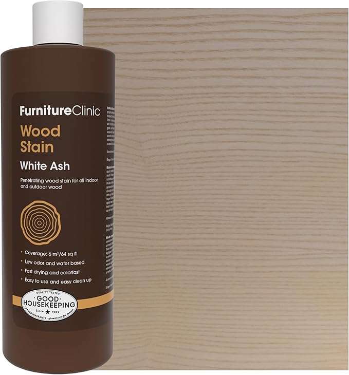 Furniture Clinic Wood Stain | White Ash | Water Based | Fast Drying, Low Odor, & Non-Toxic | for Indoor & Outdoor Furniture and More | Multiple Finishes | (17oz / 500ml)