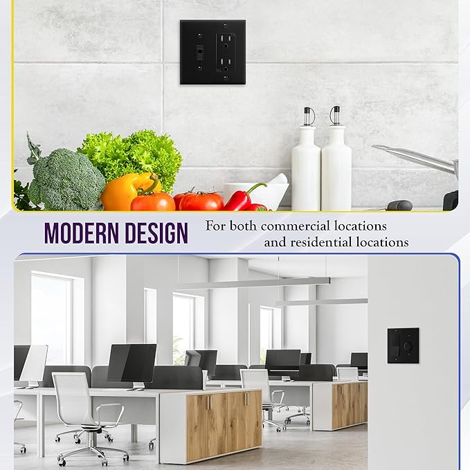 ENERLITES Combination Toggle Light Switch/Decorator Light Switch Plate, Double Switch Wall Plate, Standard Size 2-Gang 4.50" x 4.57", Polycarbonate Thermoplastic, 881131-BK, Black, 2 Pack