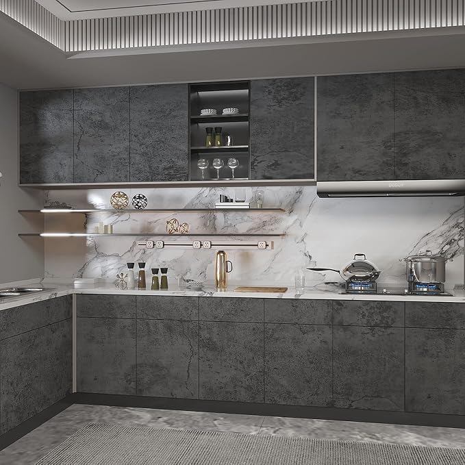 3yecao 16"×197" Extra Thick Dark Blue Grey Concrete Wallpaper Peel and Stick Waterproof Gray Concrete Contact Paper Vinyl Wrap 3d Faux Adhesive Cement Tile Sticker for Kitchen Island Bedroom Gym Walls