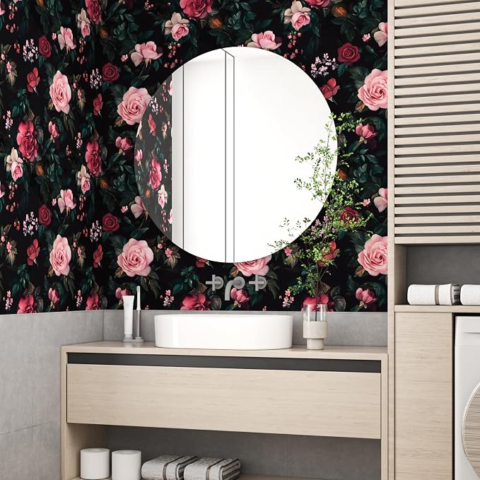 Fvlow Pink Rose Floral Peel and Stick Wallpaper 17.4" x 118" | Renter Friendly, Removable & Waterproof, Vinyl Easy Install for Bedrooms, Bathrooms, Kitchens, Cabinets and Home Decor