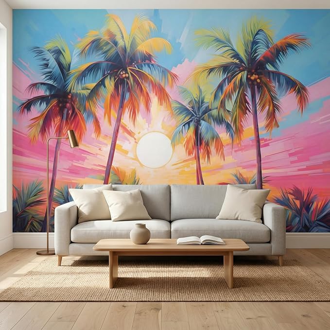 MFWFM Palm Tree Peel and Stick Wallpaper Tropical Coconut Tree Wall Mural | 157"x110", for Bedroom Living Room Bathroom, Self Adhesive Canvas