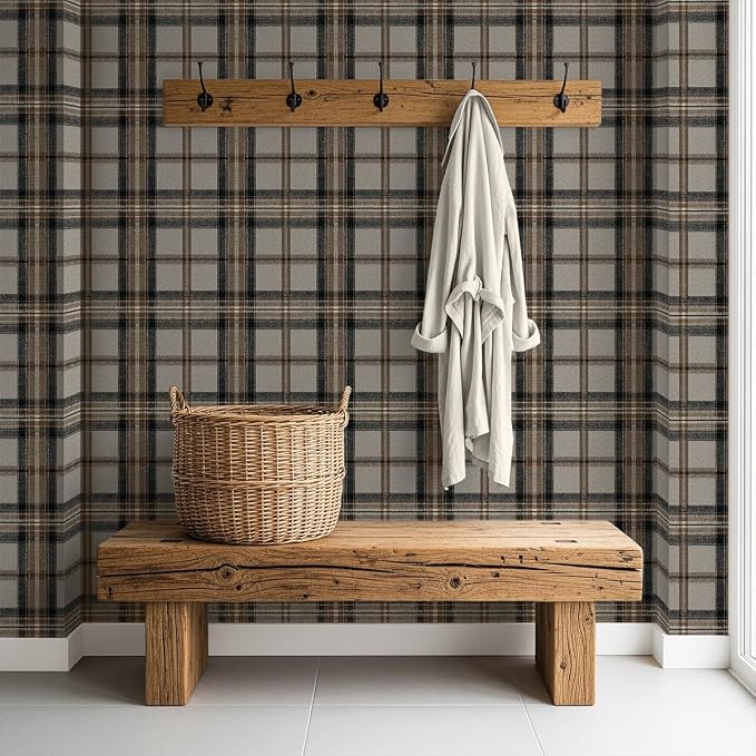 NextWall Harry & Grace Herringbone Plaid Premium Matte Non-Woven Peel and Stick Wallpaper (Cliffside)