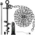 Dog Tie Out Chains and Stake, 30ft Chew Proof Stainless Steel Dog Chains for Outside, 15" Heavy Duty Dog Anchor for Dogs Up to 125lbs, Fully Welded, No Tangle, Ideal for Yard and Camping