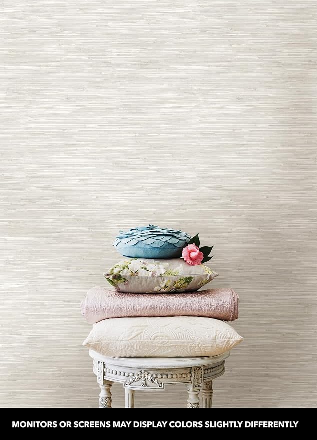 NuWallpaper by WallPops Cream Vinyl Grassweave Peel & Stick Wallpaper, NUS2875