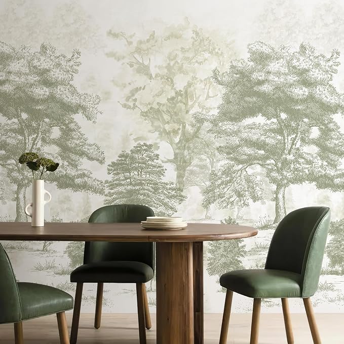 Vintage Forest Wall Murals Peel and Stick 144" W x 100" H | Canvas Waterproof Tree Self-Adhesive Wallpaper Large Nature Landscape Art Deco for Bedroom