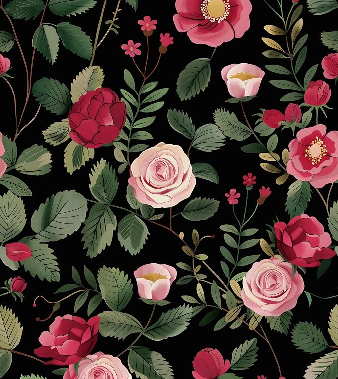 Vintage Pink Floral Peel and Stick Wallpaper 17.5" × 118" | Self Adhesive/Removable/Waterproof/Thick Vinyl Contact Paper for Bathroom Bedroom Shelf Cabinet Drawer,Prepasted,Easy Peel