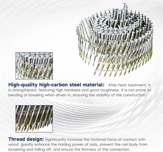 waltyotur 1-3/4Inch x 0.092Inch Collated Wire Coil Siding Nails 15-Degree Full Round-Head Ring 3600 Count Hot-Dipped Galvanized for Rough Nailing of Lathing and Sheathing Materials