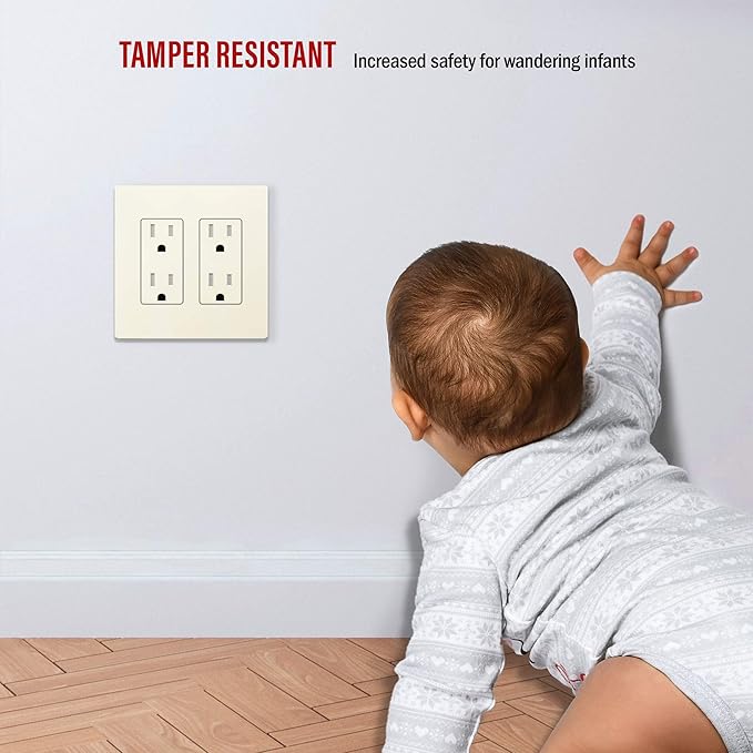 ENERLITES Screwless Decorator Wall Plate Child Safe Outlet Cover, Size 2-Gang 4.68" H x 4.73" L, Unbreakable Polycarbonate Thermoplastic, SI8832-LA, Glossy, Light Almond