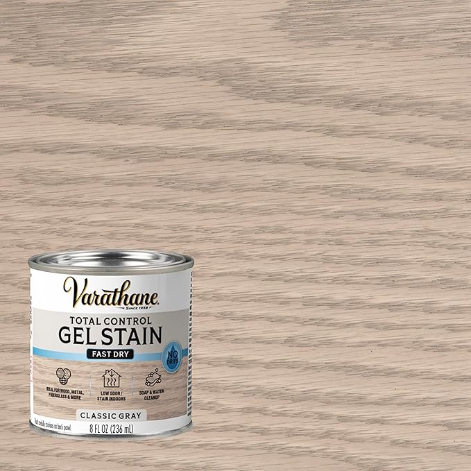 Varathane Total Control Gel Stain | Low Odor Water-Based Formula | Thick Gel Formula for Vertical Surfaces | Ideal for Wood, Metal & Fiberglass | Half Pint | Classic Gray