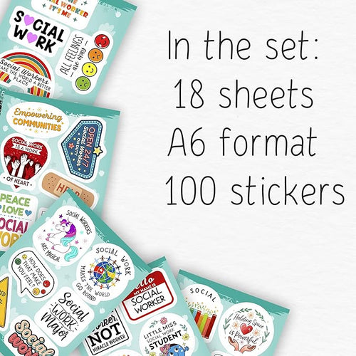 100Pcs Social Work Stickers for Laptop, for Water Bottle - Social Worker Gifts - Gift for Women & Men