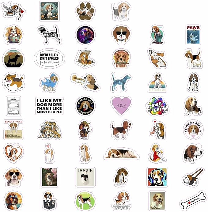 BulbaCraft Beagle Stickers for Water Bottle and Laptop - Dog Lover Party Supplies & Decorations, Waterproof Vinyl Puppy Decals, Cute Beagle Stickers Laptop Decals, Gifts for Women & Men