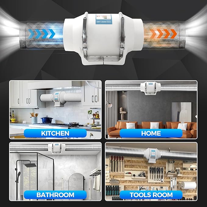 Voltset 4" Inch Inline Exhaust Fan with Remote Control, 280 CFM High Efficiency Air Flow for Bathroom, Kitchen, Grow Tent, Hydroponics, 3D Printer