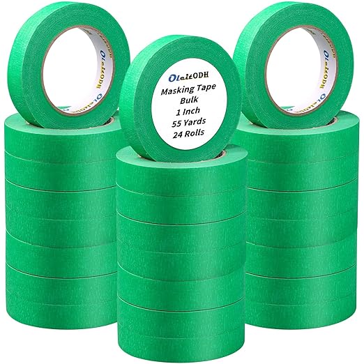 24 Rolls Green Painters Tape Bulk 1 inch x55Yards, Total1320 Yards, Painters Masking Tape No Residue Wall Painting Tape Artist Tape Trim Edge Finishing Tape for Wall Painting Decoration DIY Supplies