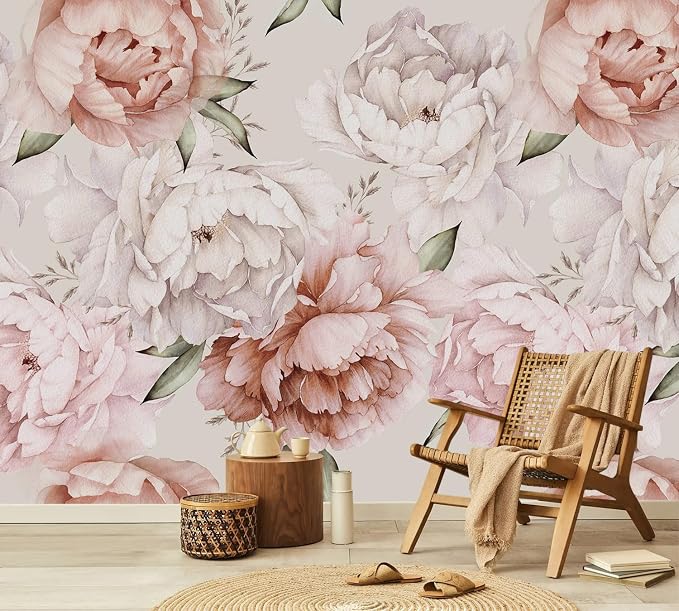 YQWDMX - Peel and Stick Floral Wallpaper with Pink Peony Self-Adhesive murals for Bedroom ZY11 XL