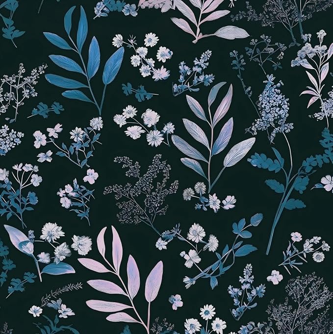 Laatse Vintage Wallpaper Peel and Stick Dark Floral Wallpaper 17.5'' x 393'' Dark Blue Pink Leaf Contact Paper Vinyl Waterproof Self Adhesive Boho Botanical Wall Paper for Bedroom Cabinet Décor