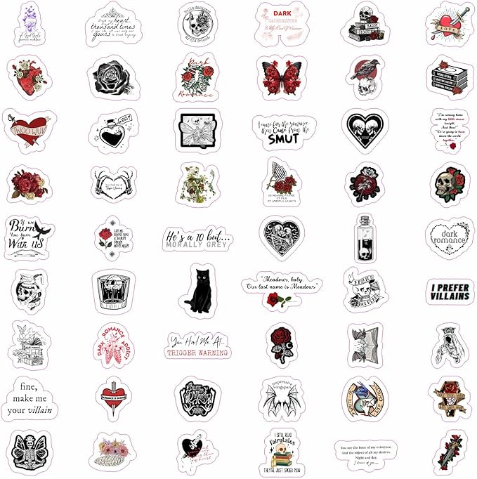 BulbaCraft 100Pcs Dark Romance Stickers for Water Bottle and Laptop - Dark Romance Party Supplies & Decorations, Waterproof Vinyl Decals, Love and Gothic Stickers, Gifts for Women & Men