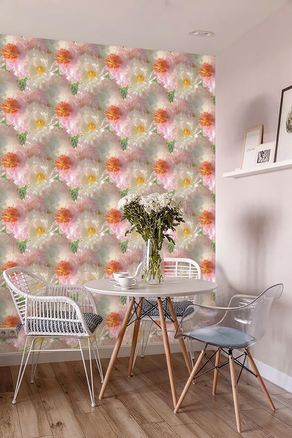 Yasinet Pink Floral Wallpaper Pink Vintage Wallpaper Floral Contact Paper Boho Waterproof Removable Self Adhesive Wall Paper for batnroom/Livingroom/Cabinets Vinyl 17.3''×78.7''