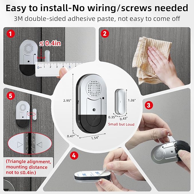 Sanjie Door Alarms When Opened,Door Window Alarm Sensors for Kids Safety/Home Security/Pool/Garage/Dementia/Toddler/Travel Security,Easy to Install,Volume Control/Loud Alert,Long Battery Life,3 Pack