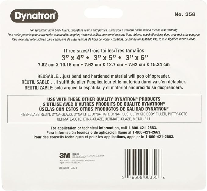 3M Dynatron, 358, 1 Pack of 3 Spreaders, 4”, 5” and 6”, Used for Spreading of Fillers, Caulks, Glazes and Putties