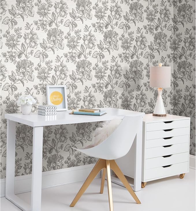 RoomMates Tamara Day RMK12519RL Gray Flower Girl Peel and Stick Wallpaper, Charcoal