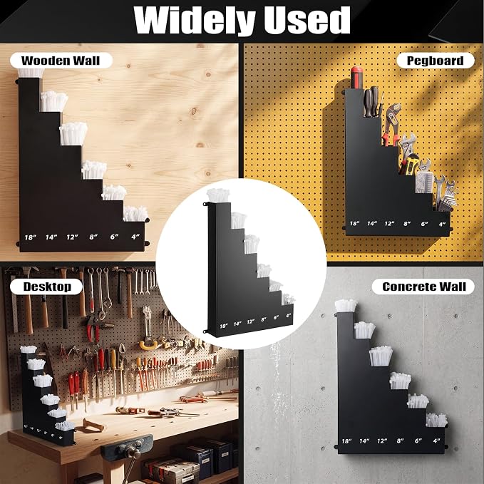 Cable Zip Tie Storage Holder Rack Metal Zip Tie Organizer Wall Mount Pockets with Screws for Workshop Shed Garage Home Ties, Ties and Tools Not Include (Black,18 x 13 Inch,6 Pockets)