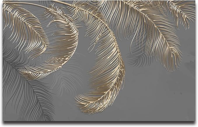 Wall Mural - 3D Wallpaper Decoration, Grey Palm Leaf, 155" x 103" (Not Self-Adhesive)