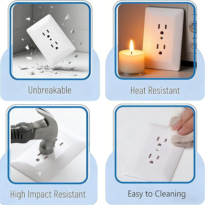 ZEFTV 6 Pack Duplex Outlet Covers Wall Plates 1-Gang Switch Outlet Electrical Cover Plate Unbreakable Thermoplastic Faceplate for Light Receptacle Outlet Switch, Glossy White