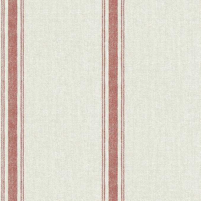 Chesapeake 3115-12464 Linette Burnt Sienna Fabric Stripe Wallpaper, Burnt Sienna