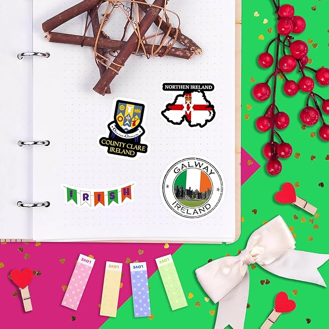 BulbaCraft Ireland Stickers, Irish Stickers for Water Bottle and Laptop - Ireland Party Supplies & Decorations, Waterproof Vinyl Decals, Gifts for Women & Men