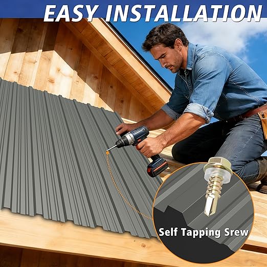 15PCS 146ft² Metal Roofing Panels 72.83"x18.9" Corrugated Metal Sheets Galvanized Exterior Siding Roofing Materials for Outdoor House Garages Sheds Pergola Gazebo Chicken Coop Stables, Grey