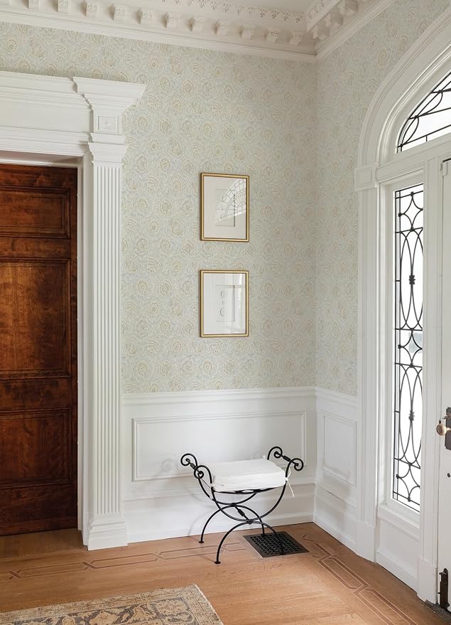 NuWallpaper x Nabela Noor Home Aliviya Mint Peel and Stick Wallpaper, Flowers, Transitional, Self-Adhesive, 20.5-in x 18-ft