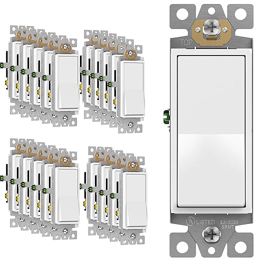 ENERLITES Matte White Light Switch, Decorator Paddle Rocker Wall Switch, 3-Way, 3 Wire, Grounding Screw, Residential Grade, 15A 120V/277V, UL Listed, 93150-MW-20PCS (20 Pack)