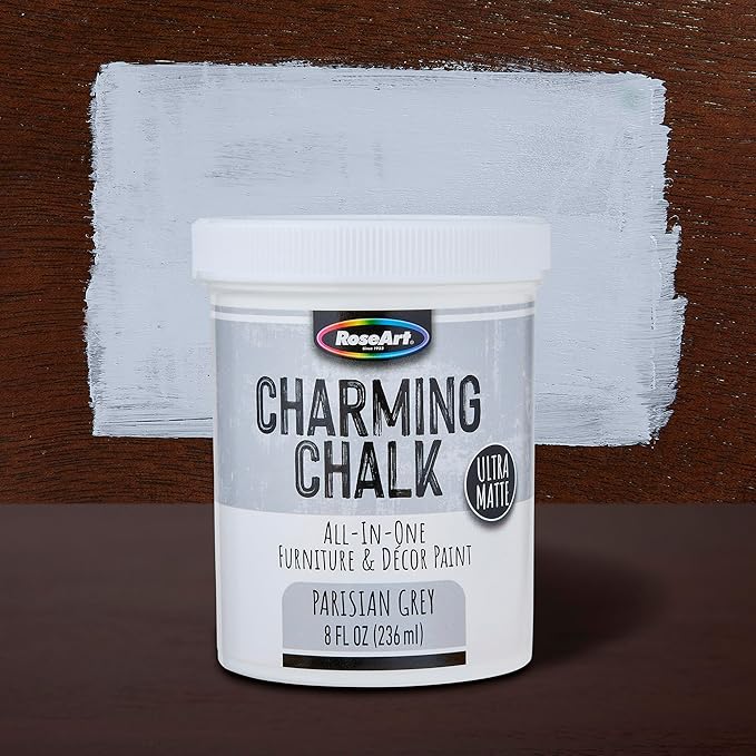 Charming Chalk All-In-One Furniture & Décor Paint - 8oz Parisian Grey, Ultra Matte Chalk Finish Paint, Ideal For All Techniques Including Distressing, No Prep Needed, Made In USA