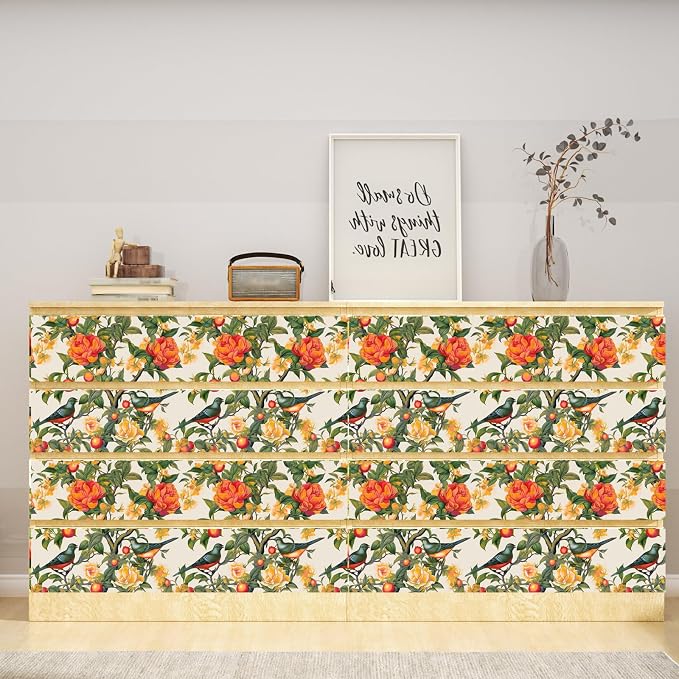 Danodoi Orange Vintage Bird and Stick Wallpaper 17.5" x 393" | Waterproof Vinyl Self Adhesive Removable Renter Friendly Floral Contact Paper