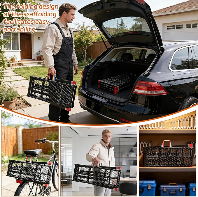 Foldable Scaffolding Platform, Height Adjustment 70.9x15.7x35.4-57 in Portable Welded Steel Work Platform, 770 lbs Capacity, Industrial Step Ladders Ideal for Home Improvement, Wiring and Painting