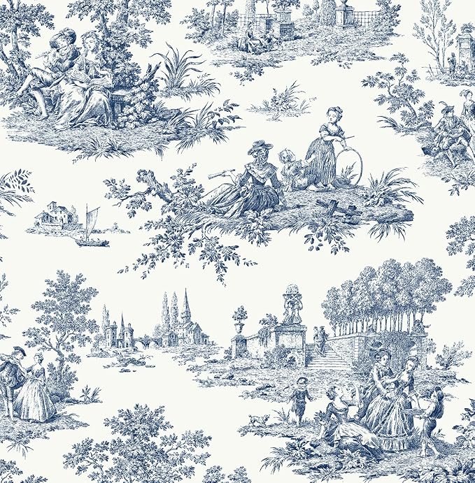 NextWall Chateau Toile Peel and Stick Wallpaper (Navy Blue)