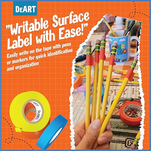 DEART Colored Masking Tape Painters Tape Writable 12 or 8 Pack 1 inch or 0.6 Inches for Arts & Crafts Labeling Coding Whiteboard Dry Erase Board Tape Thin Paper Tape Craft Supplies Scrapbook