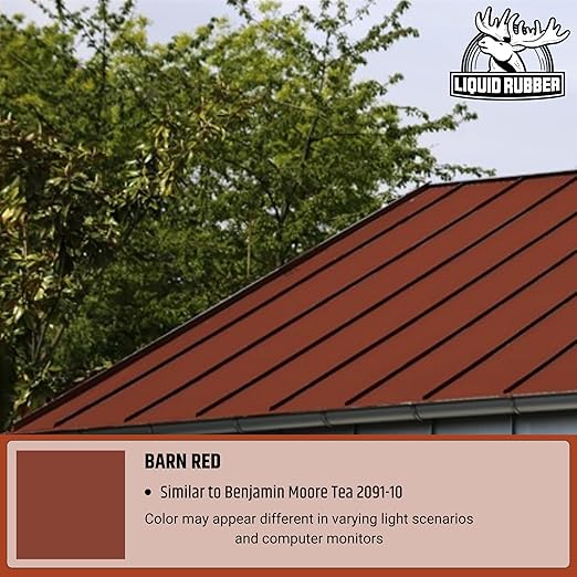 Liquid Rubber Color Roof Sealant- Elastomeric Waterproof Coating for Flat, Low-Slope & Metal Roofs, Flexible UV-Stable Membrane, Barn Red, 5 Gallon