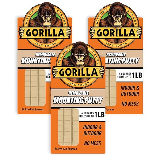 Gorilla Mounting Putty, Natural Tan Color, 84 Pre-Cut Squares (Pack of 3) - Non-Toxic Removable & Repositionable Wall Putty