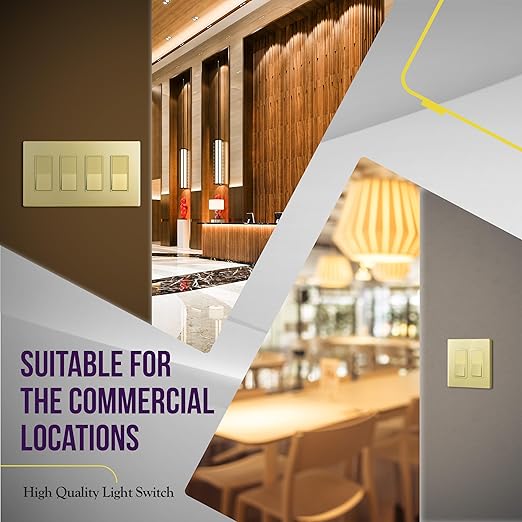 ENERLITES 4-Way Decorator Light Switch, Four Way Paddle Rocker Switch, Gloss Finish, Ground Wire Lead Attached, Residential/Commercial Grade, 15A 120V/277V, UL Listed, 94150-GD10P, Gold (10 Pack)