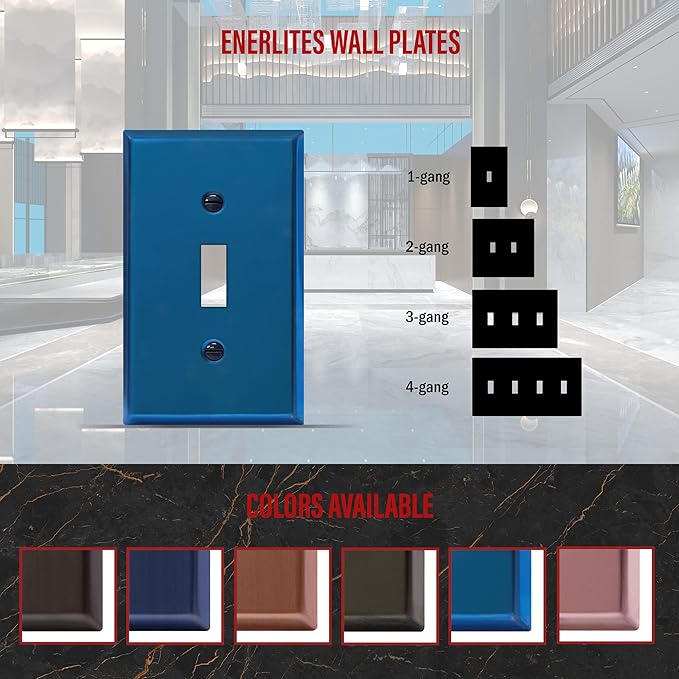 ENERLITES Toggle Light Switch Metal Wall Plate, Stainless Steel Switch Cover, Corrosion Resistant, Mid-Size 1-Gang 4.50" x 2.76", Stainless Steel 201, 7711-PBL, Polished Blue