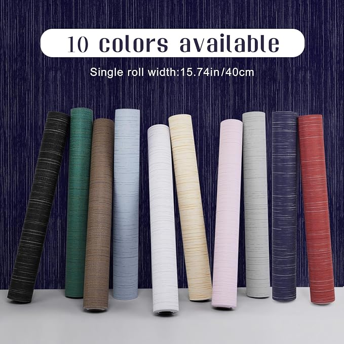Navy Blue Grasscloth Peel and Stick Wallpaper Texture Contact Paper 23.6"x480" Vintage Wallpaper Removable Waterproof Wall Paper for Room Walls Cabinets Furniture Drawers Desk