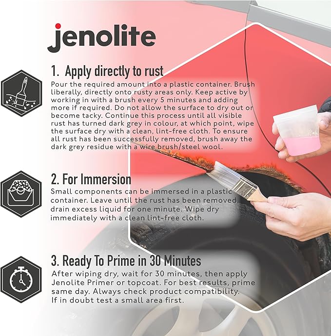 JENOLITE Original Rust Remover for Metal - Fast Acting Liquid - Industrial Strength, Removes Rust Back to Bare Metal - 500ml (16.9 fl oz)