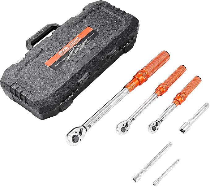 VEVOR 1/4 3/8 1/2 Inch Drive Torque Wrench, 3Pcs Click Torque Wrench Set 20-240IN-LB, 5-45FT-LB, 10-170FT-LB, Dual-Direction Adjustable 72 Tooth for Bicycle, Moto and Car Maintenance