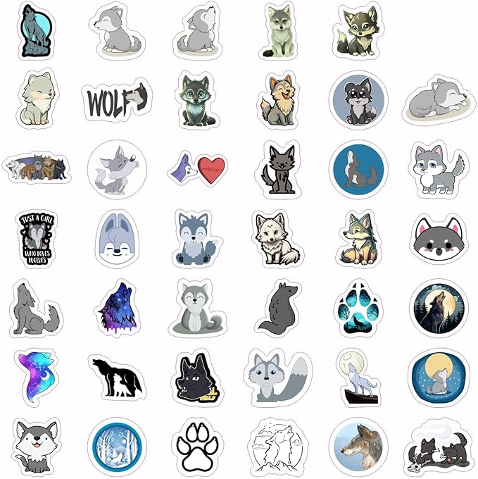 BulbaCraft Cute Wolf Stickers for Water Bottle and Laptop - Wolf Party Supplies & Decorations, Waterproof Vinyl Decals, Cute Animal and Wildlife Stickers, Gifts for Women & Men