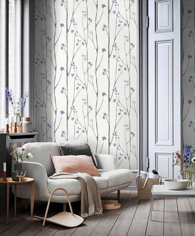 Timeet Purple Peel and Stick Wallpaper Removable Self-Adhesive Floral Wall Paper Leaf Contact Paper Boho for Bedroom Bathroom Cabinets 16" x 78.7"