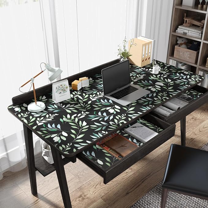 Danodoi Black Green Vintage Leaves Peel and Stick Wallpaper 17.5" x 393" | Waterproof Vinyl Self Adhesive Removable Renter Friendly Floral Contact Paper