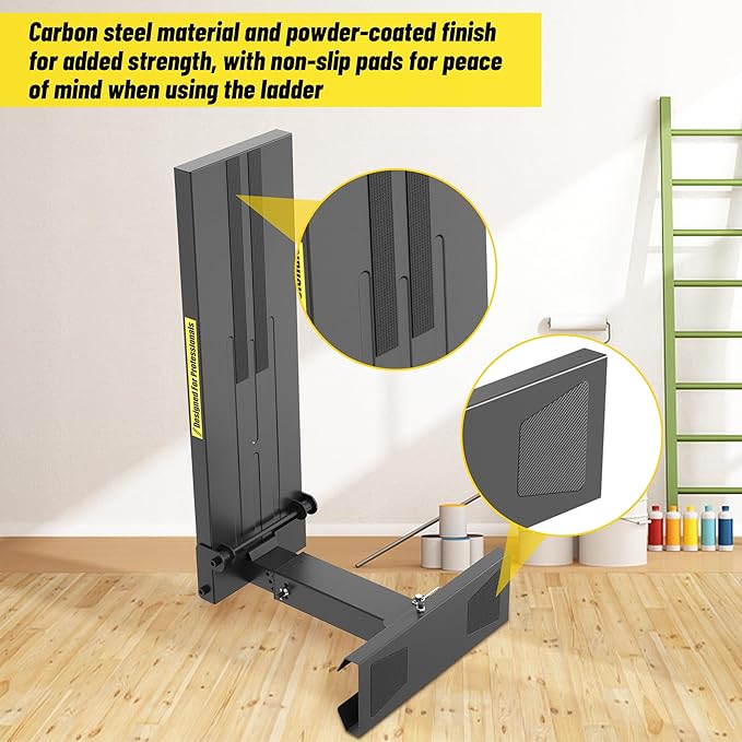 Foldable | Heavy-Duty Ladder Extender Pro, High Strength Steel Material Design Ladder Extension Pro for Stairs w/Non-Slip Mat, 11.4-18" Adjustable Height, Applicable Ladder Feet Spacing 25"
